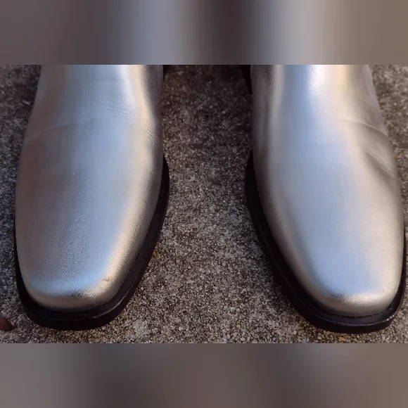 Khaite The Wooster Riding Boots Silver Metallic Leather NWOT - Picture 7 of 15